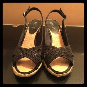 Ralph Lauren woven black wedges